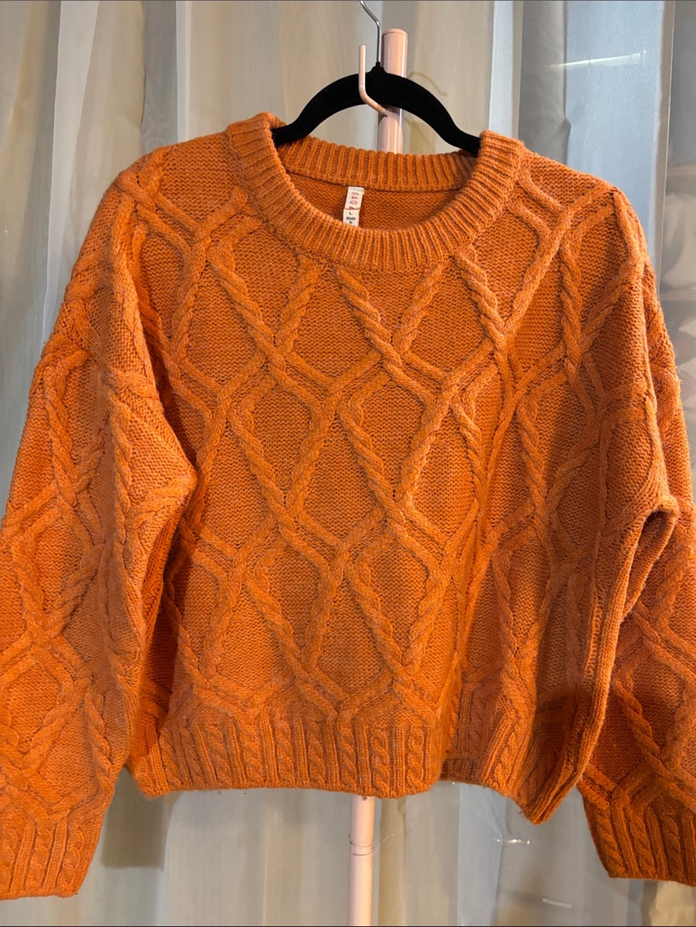 Raga Soft Orange Cable Knit Crewneck Sweater
